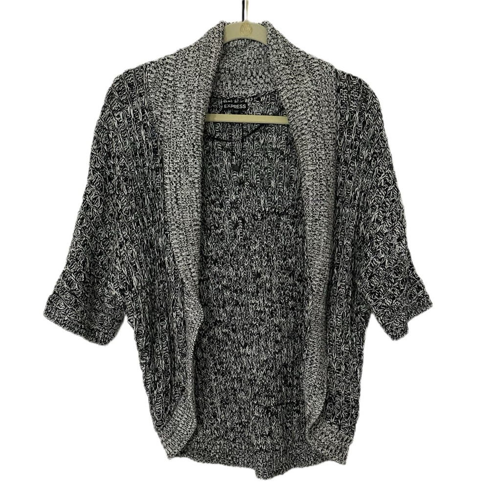 Express Thick Knitted Short Sleeve Open Sweater